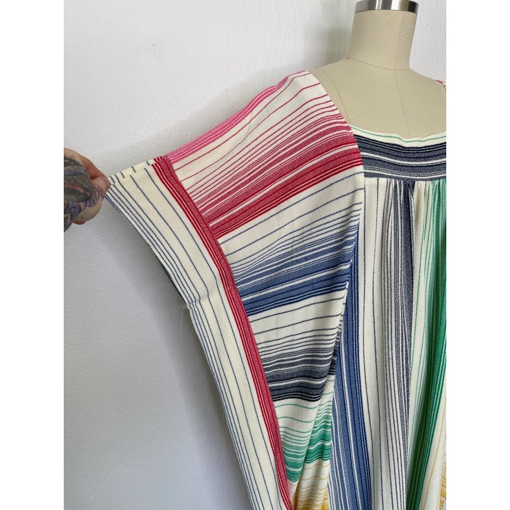 Vintage 70s 80s Rainbow MuuMuu Kaftan House Dress size M Medium Terry Cloth Boho - Picture 6 of 6